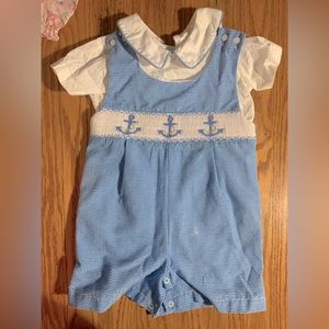 Smocked toddler boys romper sailor anchors Classy Couture 2T